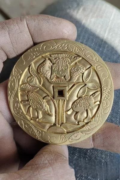 Dual-Side Relief Charm Coin Replica Solid copper exquisitely carved charm coin replica, double ancient figure relief pattern vintage folk craft ornament for high-end collection and home display