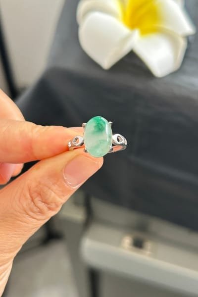 African Jade Ring Handmade Silver African green jade pendant with silver openwork setting, heritage craft ornament