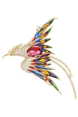 multicolor phoenix cloisonne gem inlaid vintage brooch