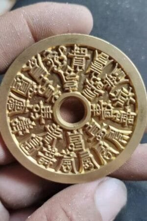 Brass 1:1 replica coin with 24 different seal script Fu characters, circular hollow vintage craft ornament, double-sided carved brass token, retro Chinese character engraving craft piece
