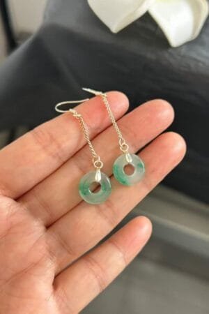 Home African green jade drop earrings with silver hooks, polished craft jade daily decorative earrings