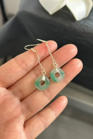 African green jade drop earrings with silver hooks, polished craft jade daily decorative earrings