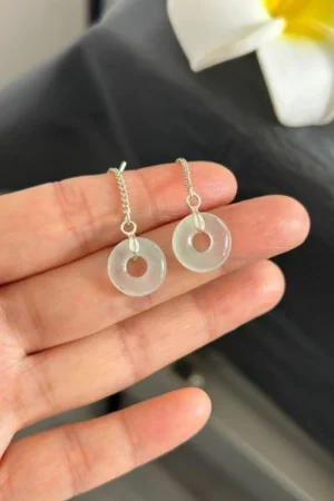 Transparent African Jade peace buckle drop earrings oriental daily jewelry